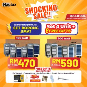 LAMPUSOLAR JALAN 200WATT SET BORONG 4 UNIT